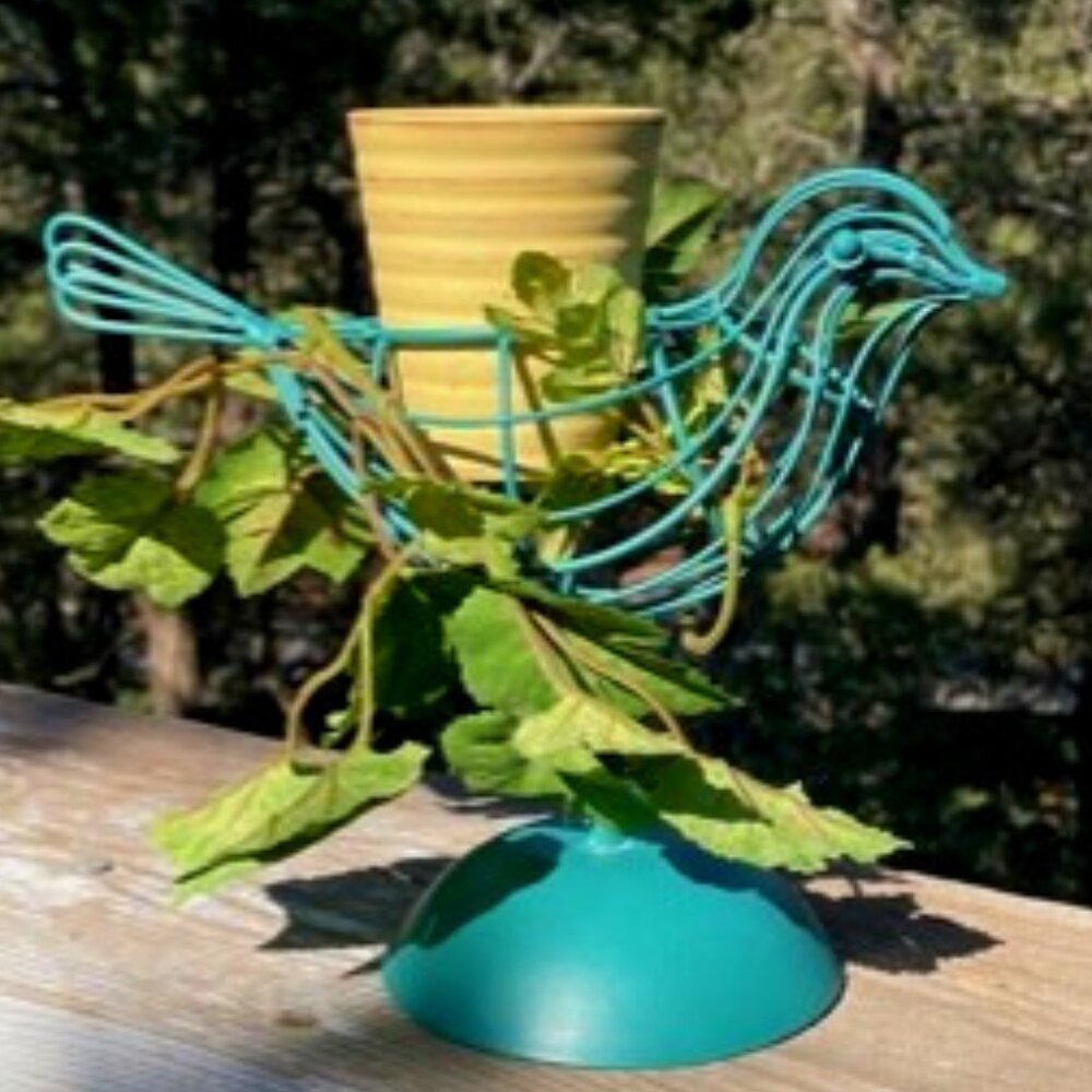 CUTE!  Blue Bird Metal Topiary Candle Holder